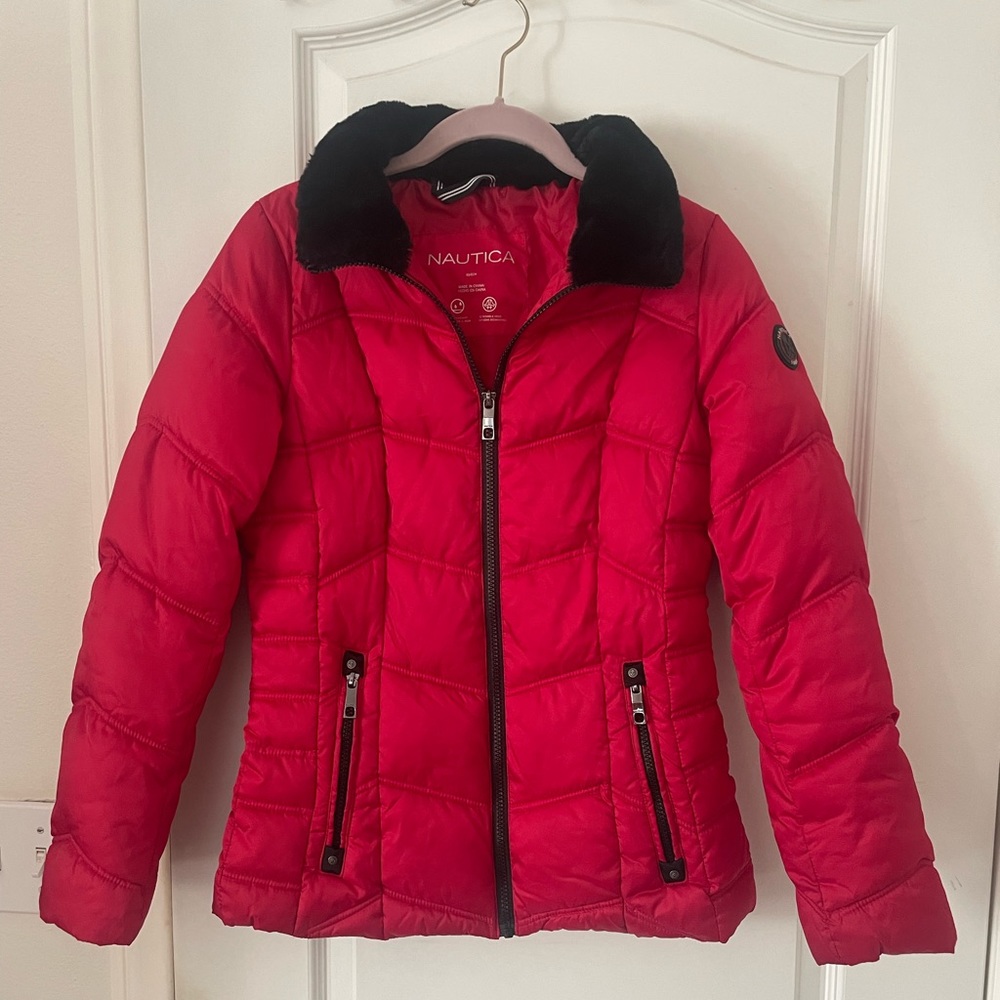 ❄️NAUTICA  SLIMMING PUFFER !!! PLUSH LINED DETACHABLE HOOD  THUMBHOLES